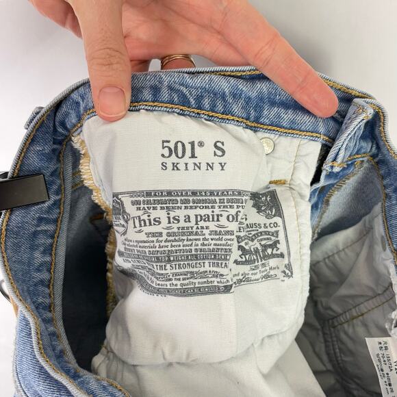 Levi's 501 S XX Sz 28 Button Fly Raw Hem Skinny Leg High Rise Cropped Jeans - Picture 8 of 9